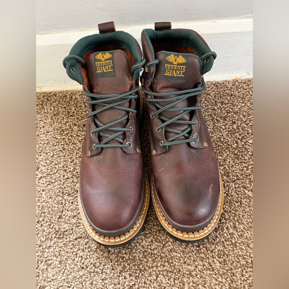 Georgia Giant G6374 Steel Toe Work Boots Men’s 10.5 W Wide Brown Leather EXC